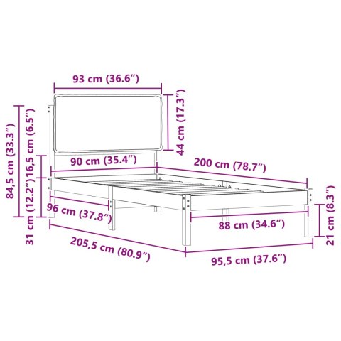 VidaXL Ramka łóżka z tapicerowanym wezgłowiem Brązowy i ciemnoszary