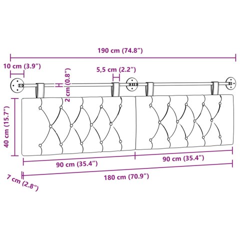 ZAGŁÓWEK ŁÓŻKA ŚCIENNY WISZĄCY TAPICEROWANY CIEMNOSZARY 190X55 CM