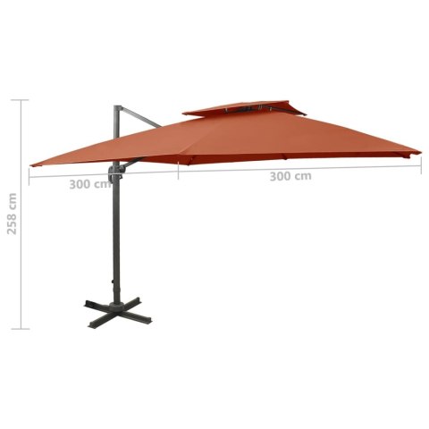 PARASOL WISZĄCY Z PODWÓJNĄ CZASZĄ 300X300CM TERAKOTA