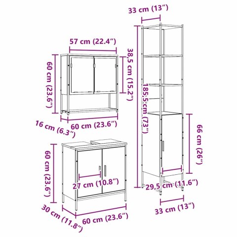 VidaXL Zestaw mebli łazienkowych 3 pcs Brązowy Materiał drewnopochodny