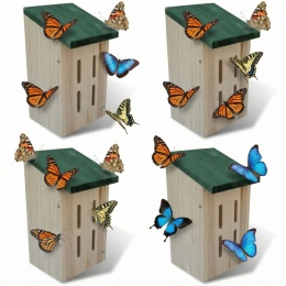 DOMEK DLA MOTYLI ZESTAW 4 SZTUKI DREWNIANY OGRODOWY SOLIDNY NATURALNY