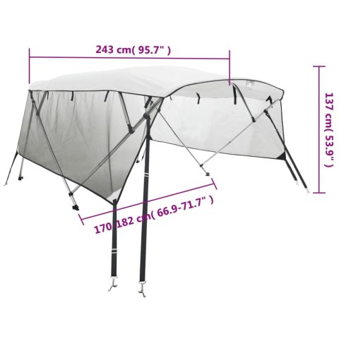VidaXL Bimini z siatkowymi ściankami, 4 pałąki, 243x(170-182)x137 cm