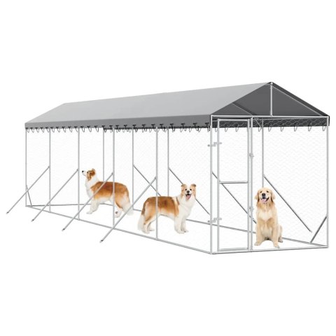VidaXL Kojec dla psa, z dachem, srebrny, 2x10x2,5m, stal galwanizowana