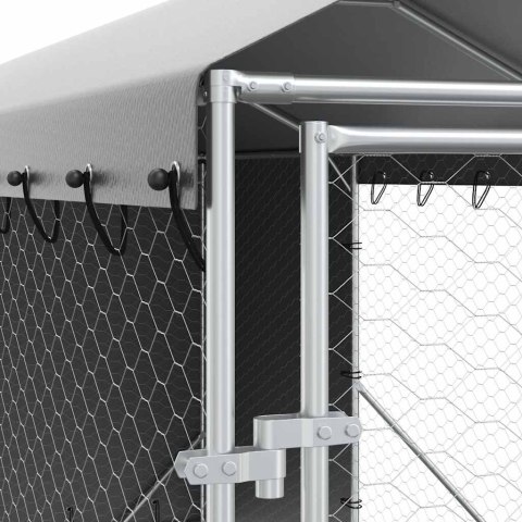 VidaXL Kojec dla psa, z dachem, srebrny, 2x10x2,5m, stal galwanizowana