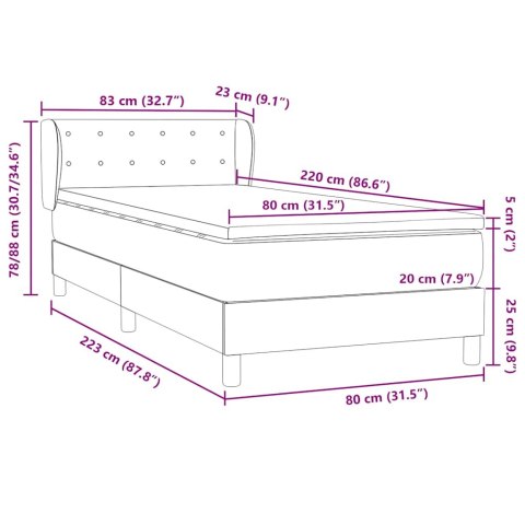VidaXL Łóżko kontynentalne z materacem, ciemnoszary aksamit, 80x220 cm