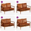 VidaXL 2-osobowa sofa z prawdziwej skóry i drewna akacjowego, brązowa