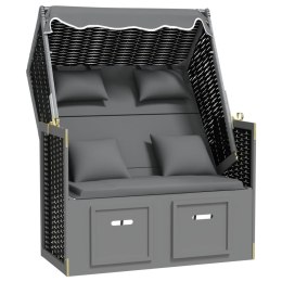 VidaXL Kosz plażowy z poduszkami, rattan PE i drewno, czarny-antracyt