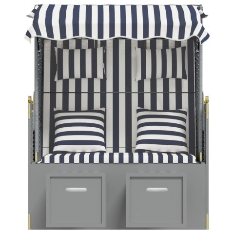 VidaXL Kosz plażowy z poduszkami, rattan PE i drewno, niebiesko-biały