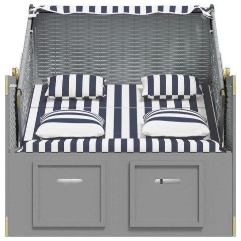 VidaXL Kosz plażowy z poduszkami, rattan PE i drewno, niebiesko-biały