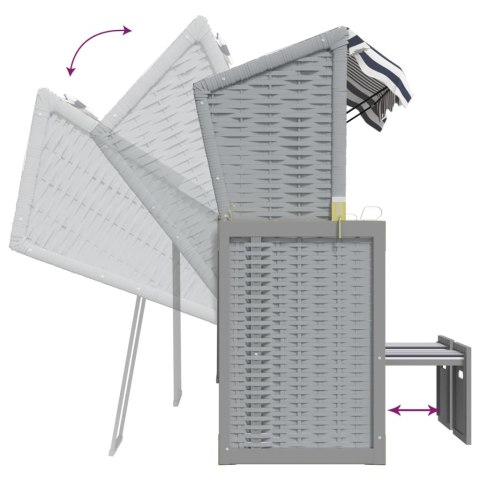 VidaXL Kosz plażowy z poduszkami, rattan PE i drewno, niebiesko-biały