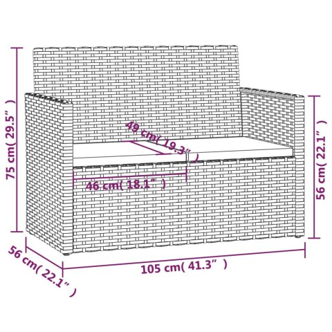 VidaXL Ławka ogrodowa z poduszkami, czarna, 105 cm, polirattan