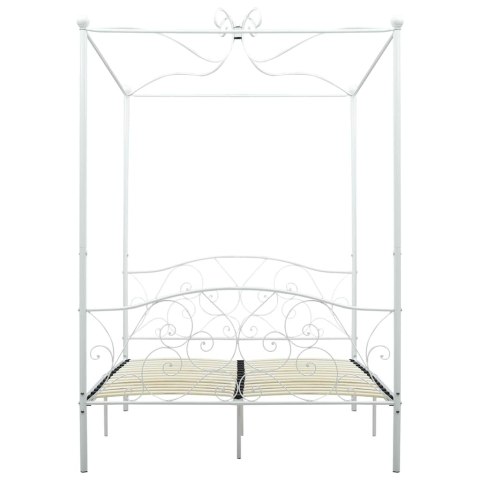 VidaXL Rama łóżka z baldachimem, biała, metalowa, 140 x 200 cm