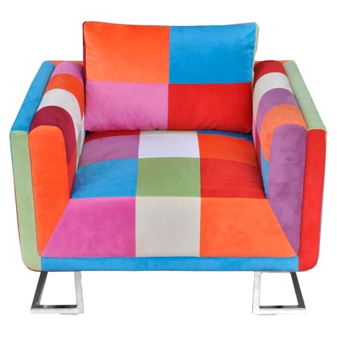 VidaXL Fotel w formie kostki z chromowaną podstawą, patchworkowy