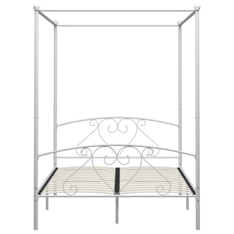 VidaXL Rama łóżka z baldachimem, biała, metalowa, 140 x 200 cm