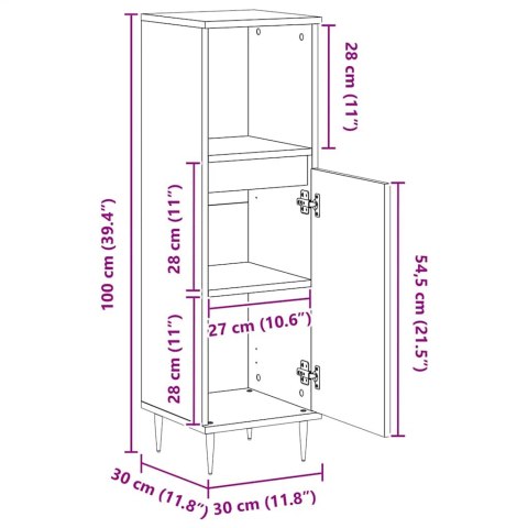 VidaXL Szafka łazienkowa, dąb artisan, 30x30x100 cm