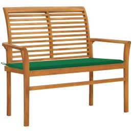 VidaXL Ławka ogrodowa z zieloną poduszką, 112 cm, lite drewno tekowe