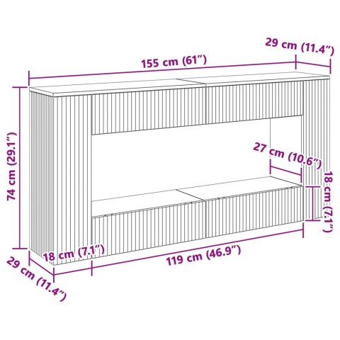 VidaXL Konsola Paski Stare drewno 155 x 29 x 74 cm Drewno inżynieryjne