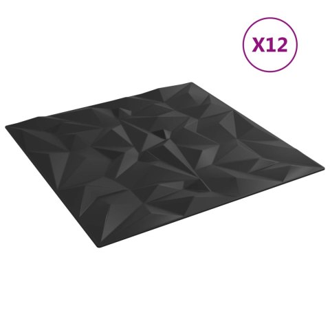 VidaXL Panele ścienne 12 pcs Czarny 50 x 50 cm Pianka XPS