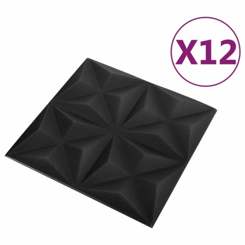 VidaXL Panele ścienne 12 pcs Origami czarne 50 x 50 cm Pianka XPS