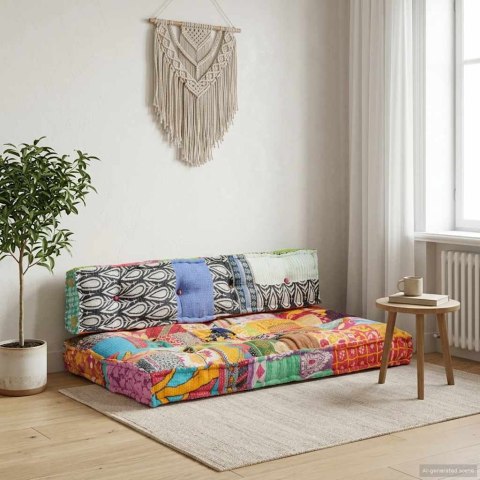 VidaXL Sofa z poduszek na paletę, tkanina, wielokolorowy patchwork