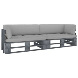 VidaXL Sofa 2-osobowa z palet, z poduszkami, szara, drewno sosnowe