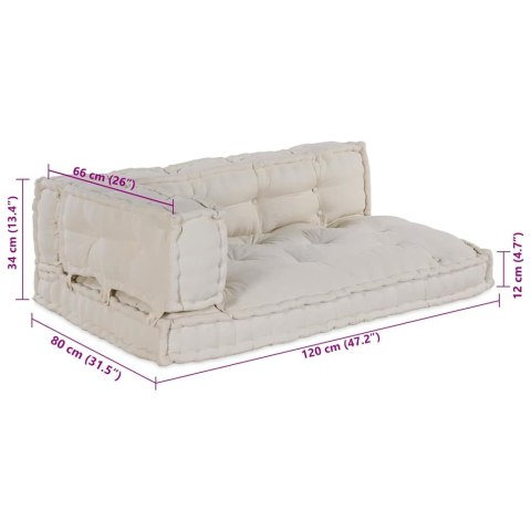 VidaXL Poduszka do sofy paletowej 3 pcs kremowy 120 x 80 x 34 cm