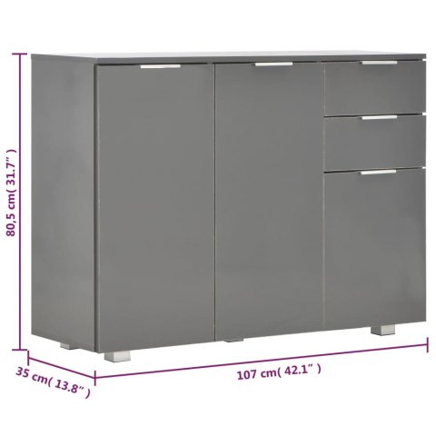 VidaXL Komoda na wysoki połysk, szara, 107x35x80,5 cm