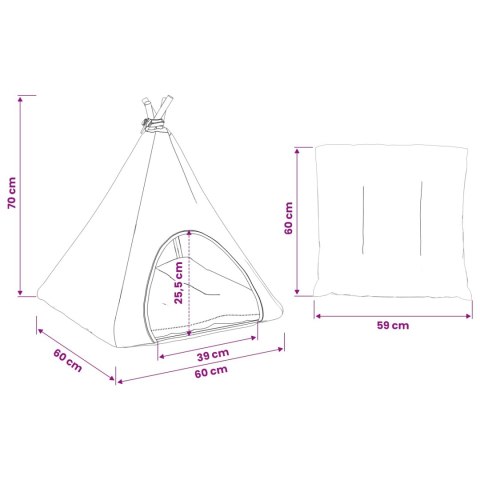 VidaXL Namiot dla zwierząt z poduszką Biały i szary 60 x 60 x 70 cm