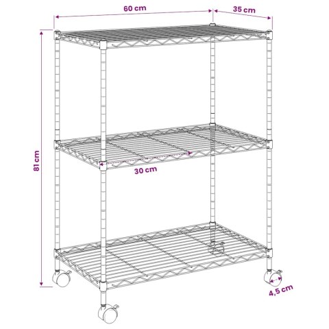 3-POZIOMOWY REGAŁ NA KÓŁKACH 60X35X81CM CHROMOWANY 150KG