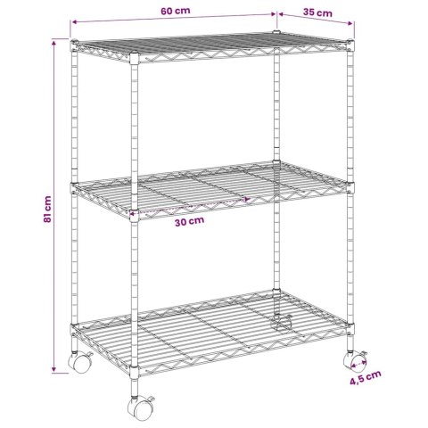 3-POZIOMOWY REGAŁ NA KÓŁKACH 60X35X81CM CZARNY 150KG