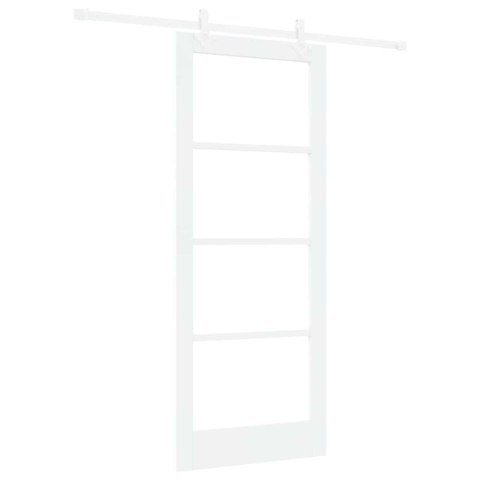 VidaXL Drzwi przesuwne Biały 83 x 202 cm Lite drewno sosnowe i szkło