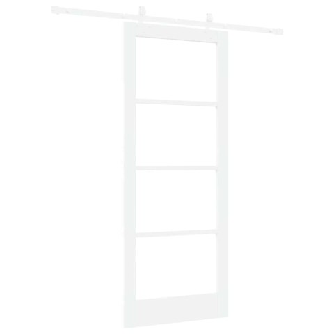 VidaXL Drzwi przesuwne Biały 83 x 202 cm Lite drewno sosnowe i szkło