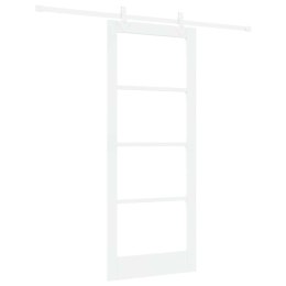 VidaXL Drzwi przesuwne Biały 83 x 202 cm Lite drewno sosnowe i szkło