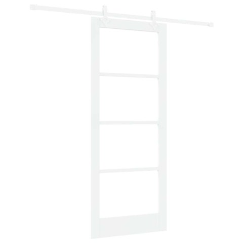 VidaXL Drzwi przesuwne Biały 83 x 202 cm Lite drewno sosnowe i szkło