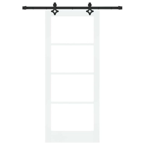 VidaXL Drzwi przesuwne Biały 83 x 202 cm Lite drewno sosnowe i szkło