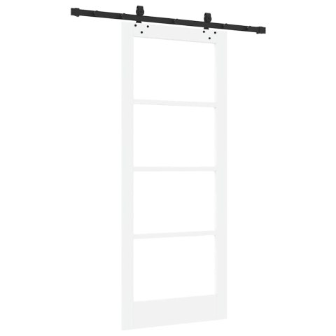 VidaXL Drzwi przesuwne Biały 83 x 202 cm Lite drewno sosnowe i szkło