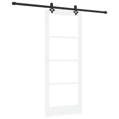 VidaXL Drzwi przesuwne Biały 83 x 202 cm Lite drewno sosnowe i szkło