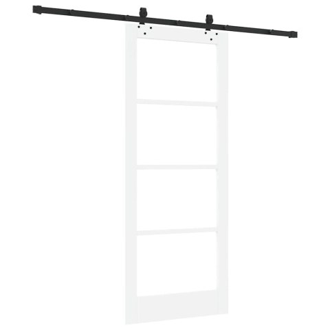 VidaXL Drzwi przesuwne Biały 83 x 202 cm Lite drewno sosnowe i szkło