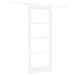 VidaXL Drzwi przesuwne Biały 83 x 202 cm Lite drewno sosnowe i szkło