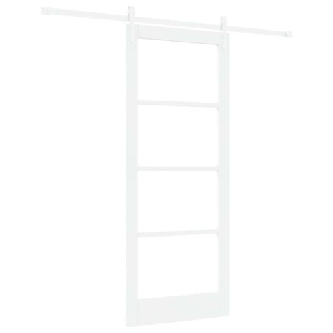 VidaXL Drzwi przesuwne Biały 83 x 202 cm Lite drewno sosnowe i szkło