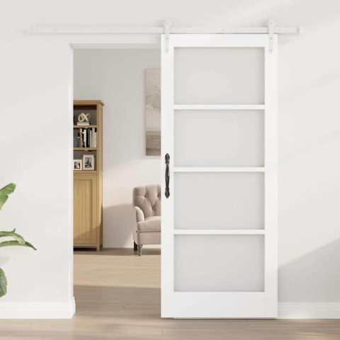 VidaXL Drzwi przesuwne Biały 83 x 202 cm Lite drewno sosnowe i szkło