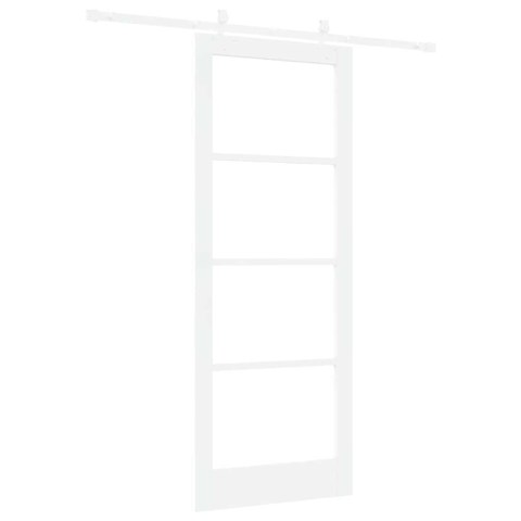 VidaXL Drzwi przesuwne Biały 83 x 211 cm Lite drewno sosnowe i szkło