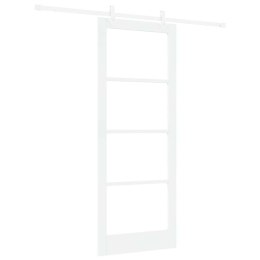 VidaXL Drzwi przesuwne Biały 83 x 211 cm Lite drewno sosnowe i szkło