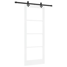 VidaXL Drzwi przesuwne Biały 83 x 211 cm Lite drewno sosnowe i szkło