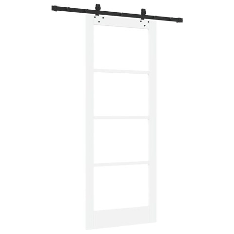 VidaXL Drzwi przesuwne Biały 83 x 211 cm Lite drewno sosnowe i szkło