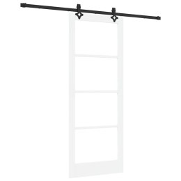 VidaXL Drzwi przesuwne Biały 83 x 211 cm Lite drewno sosnowe i szkło