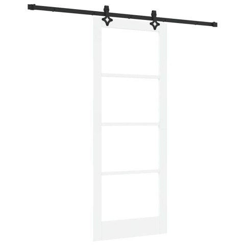 VidaXL Drzwi przesuwne Biały 83 x 211 cm Lite drewno sosnowe i szkło