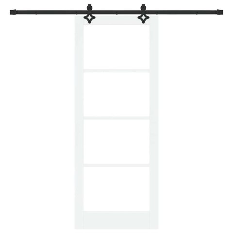 VidaXL Drzwi przesuwne Biały 83 x 211 cm Lite drewno sosnowe i szkło