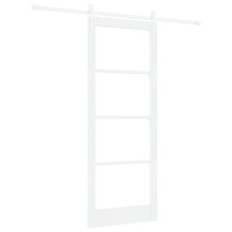VidaXL Drzwi przesuwne Biały 83 x 211 cm Lite drewno sosnowe i szkło