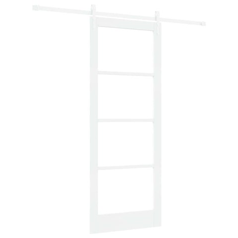 VidaXL Drzwi przesuwne Biały 83 x 211 cm Lite drewno sosnowe i szkło